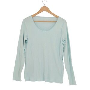 Charter Club Intimates Pajama Top Womens Medium Light Blue Cotton Scoop Neck